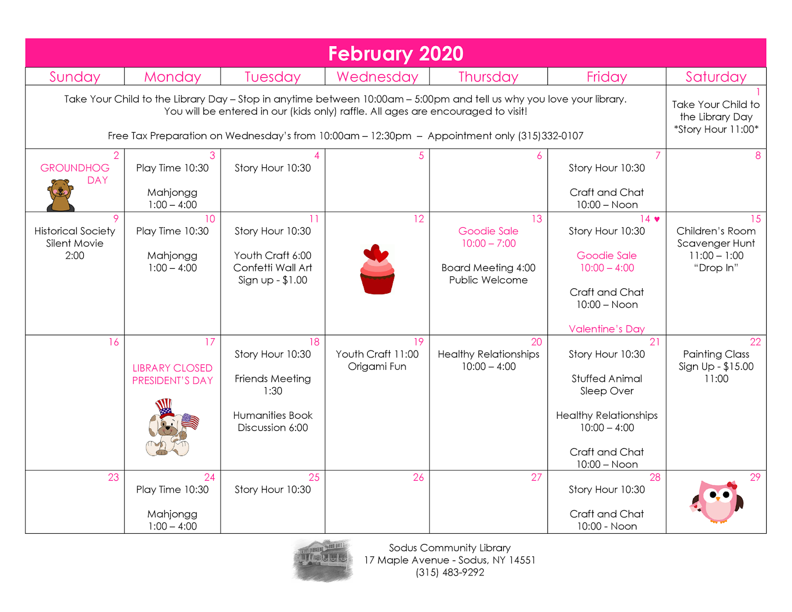Sodus Community Library News February Calendar