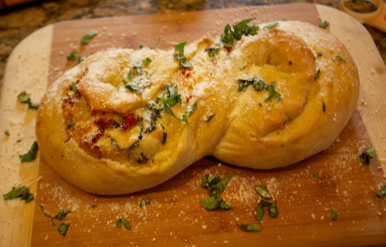Italian Bread with Cheese, Sundried Tomatoes and Fresh Basil