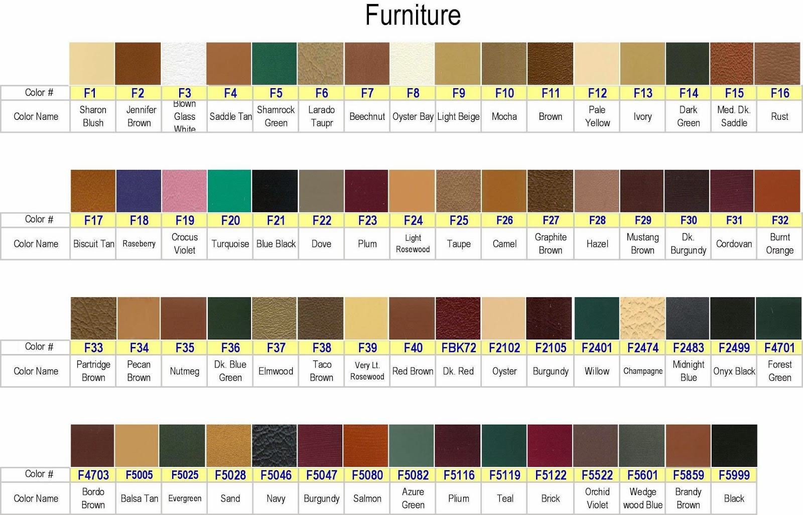 Leather Dye Color Chart