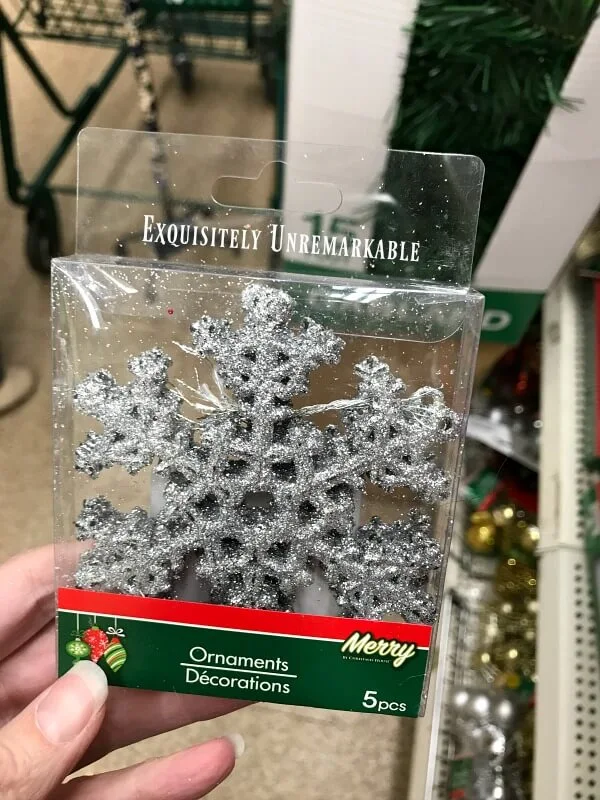 Silver Snowflake Ornaments Package in hand