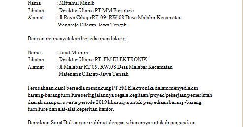 Contoh Surat Dukungan Tender Perusahaan Yang Benar Bloggadogado