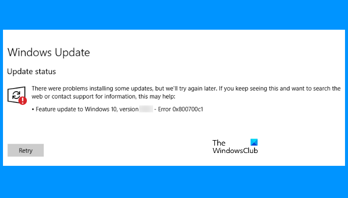 Код ошибки Центра обновления Windows 0x800700c1