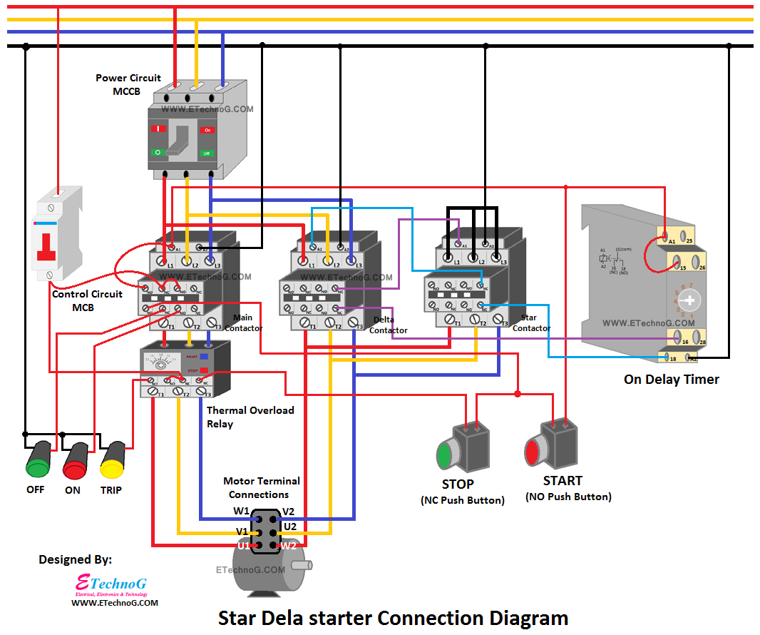 Star Delta Starter Connection Diagram and Wiring - ETechnoG Star Delta Motor Start ETechnoG