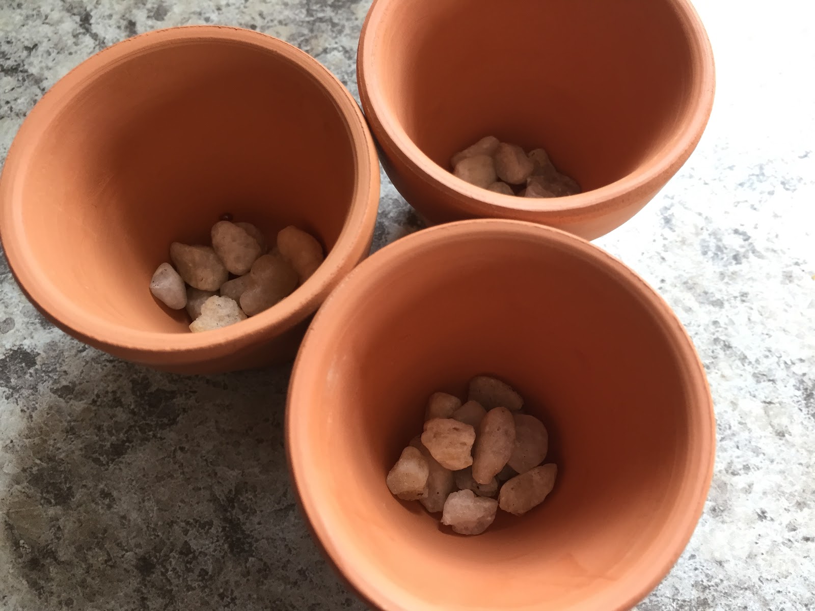 small rocks in bottom of pot