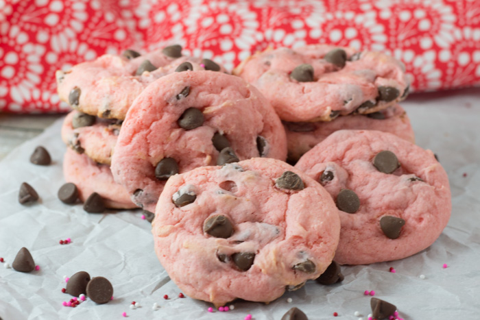 Strawberry Chocolate Chip Cookies is a simple box cake recipe to sweeten up the original chocolate chip cookie. Chasing Saturdays