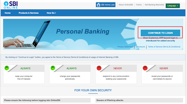 SBI Internet Banking Login Page