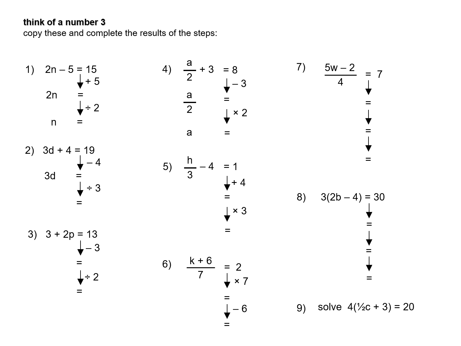 MEDIAN Don Steward mathematics teaching: linear equations sheets