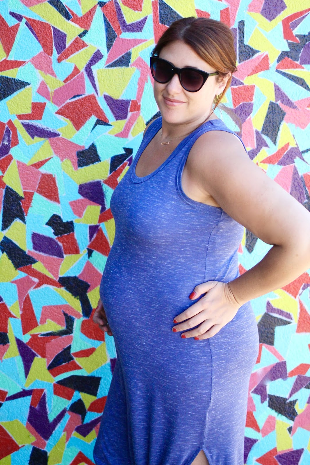 gap maxi, dress blue, easy maternity outfit, adidas and a dress
