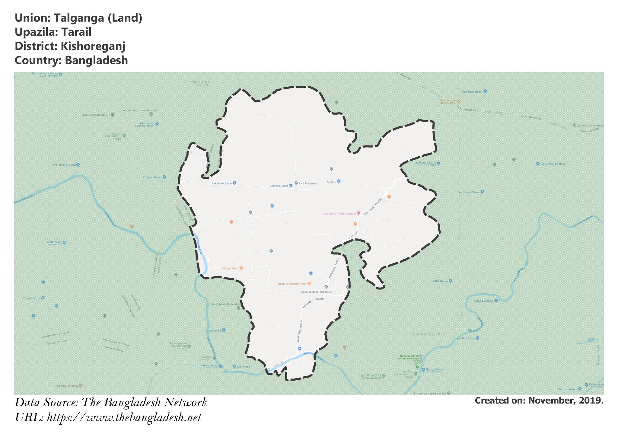 Map of Talganga of Kishoreganj, Bangladesh.
