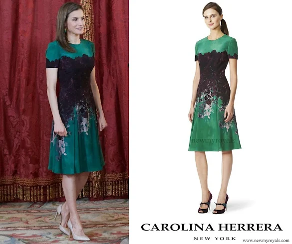Queen Letizia wore Carolina Herrera floral print dress from Pre Fall 2015 collection