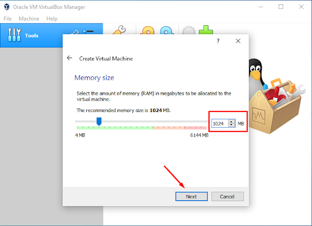 Pembagian Size RAM untuk instalasi Debian Linux Menggunakan VirtualBox