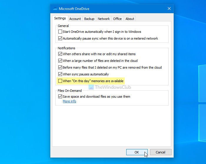 Как отключить уведомление OneDrive «В этот день» в Windows 10