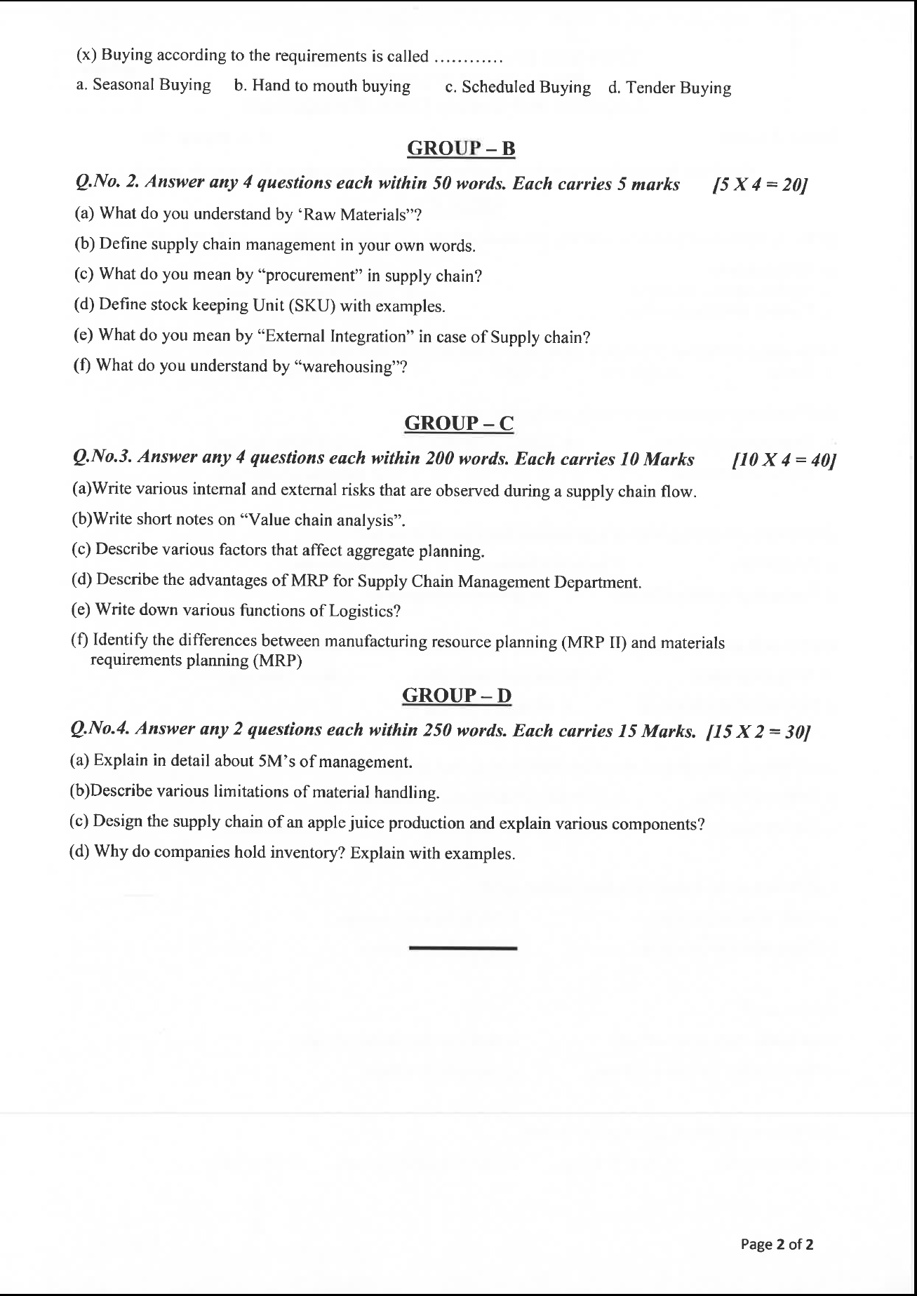 OSPU MP logistics and supply chain management June 2018 Question Paper