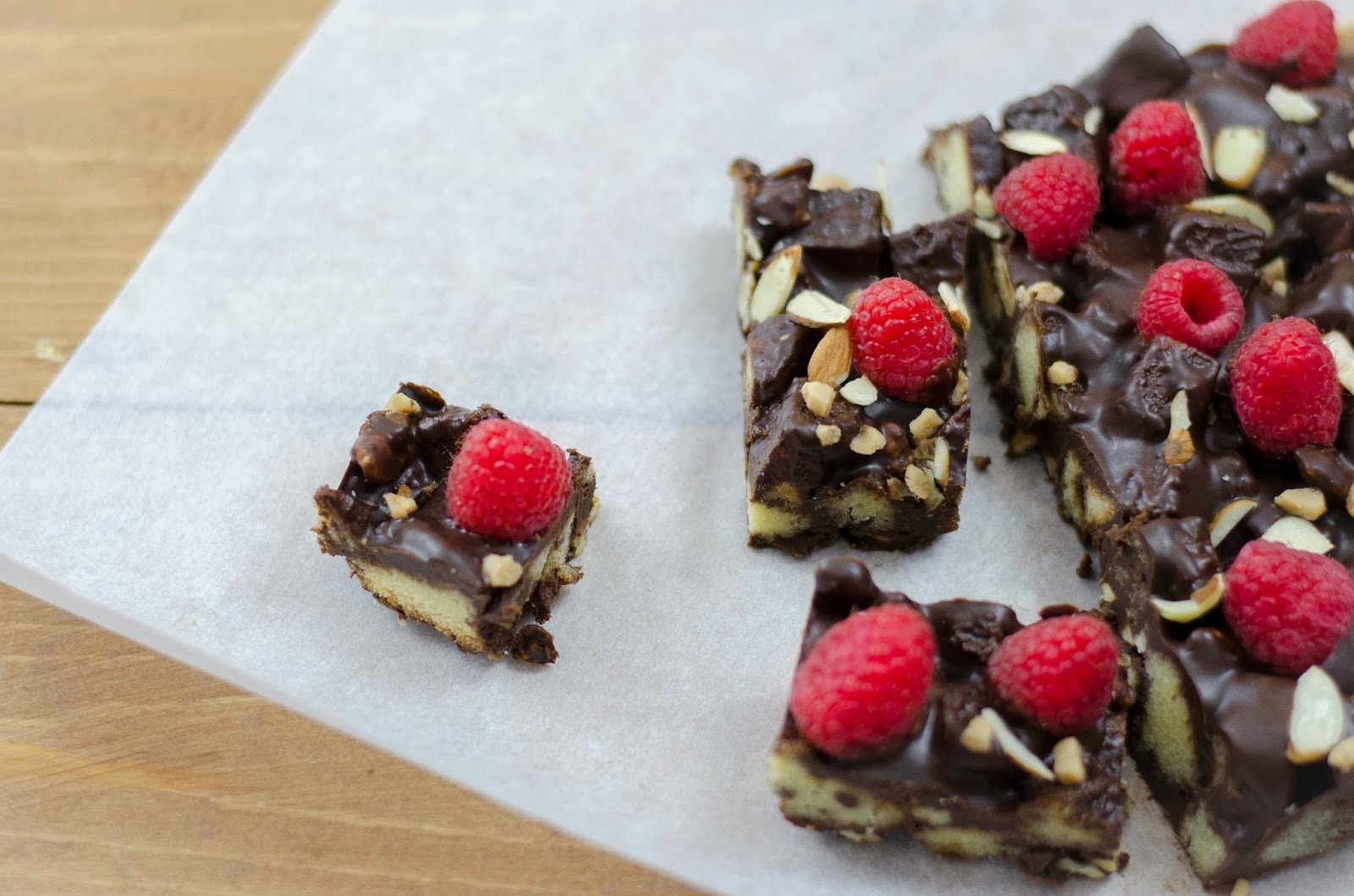 Chocolate Walnut Toffee Cake Bars with Raspberry Topping The Sunday