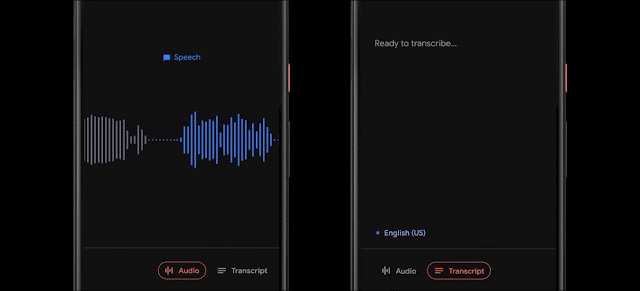 GIF démontrant les capacités de transcription en direct du Pixel 4