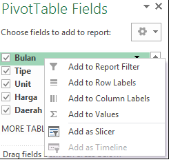 Pivot Table Field List