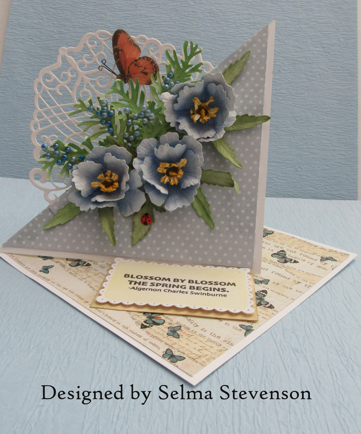 Selma's Stamping Corner and Floral Designs Blue Poppy Twisted Easel Card