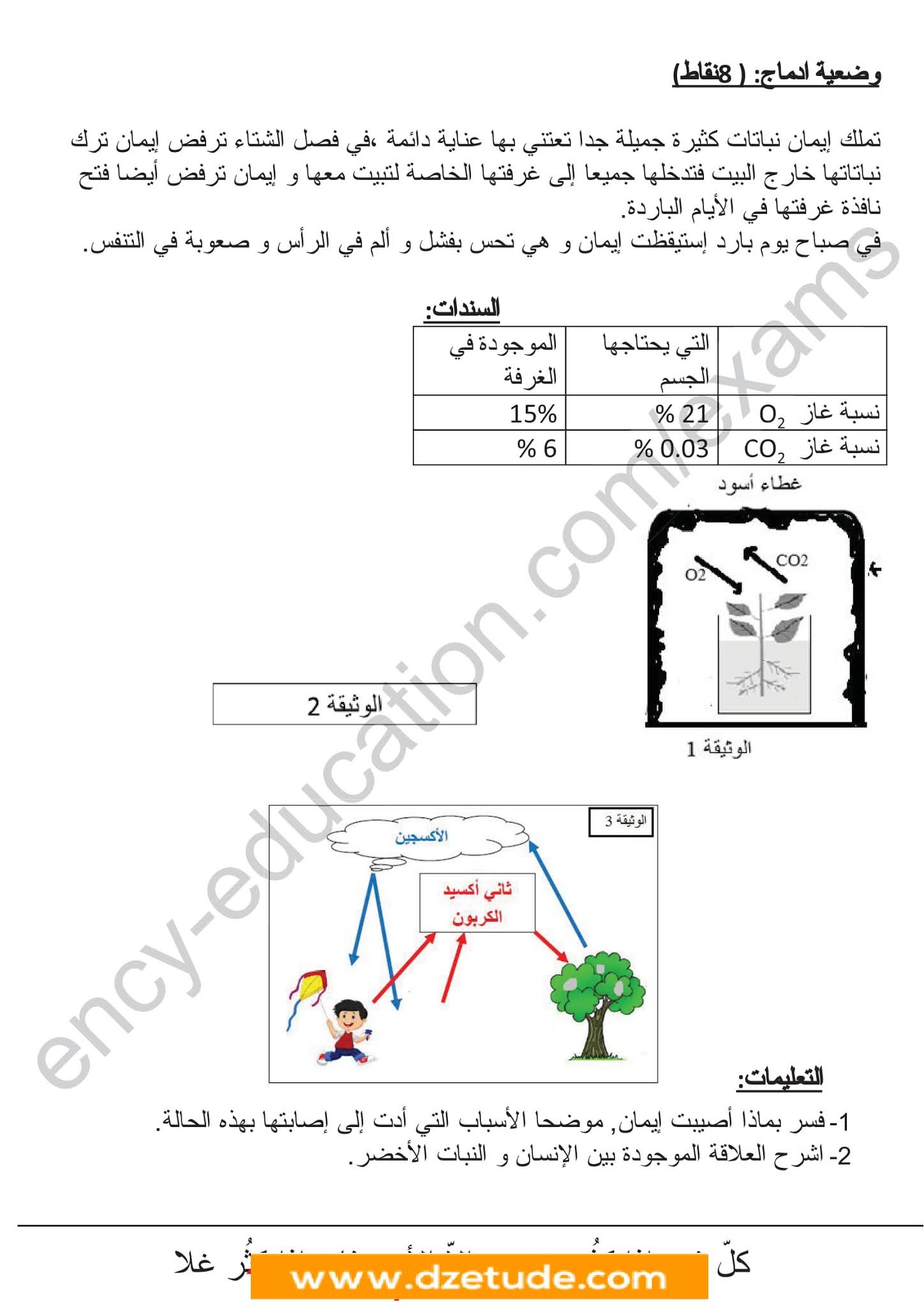 إختبار العلوم الطبيعية الفصل الثاني للسنة الأولى متوسط - الجيل الثاني نموذج 8