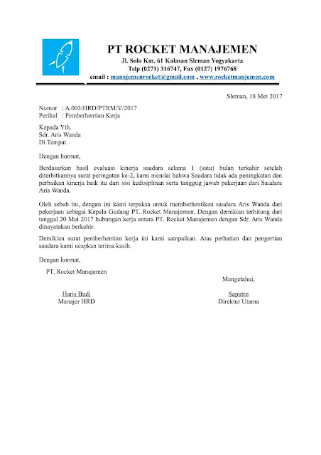  Dalam artikel sebelumnya kita membahas pola Surat Surat Pengunduran Diri yang baik dan  Contoh Surat Pemberhentian Kerja / Pemutusan Hubungan Kerja (PHK)