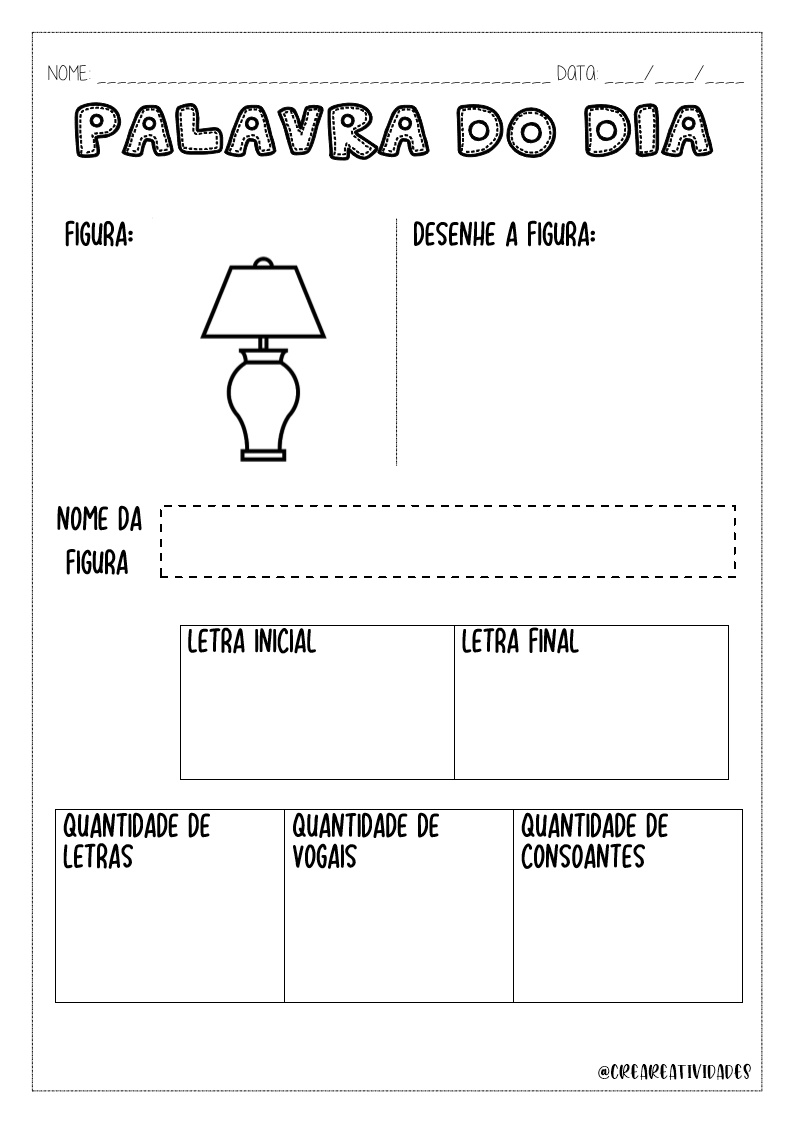 CREARE Atividades Palavra do dia (Palavras com a Letra A)