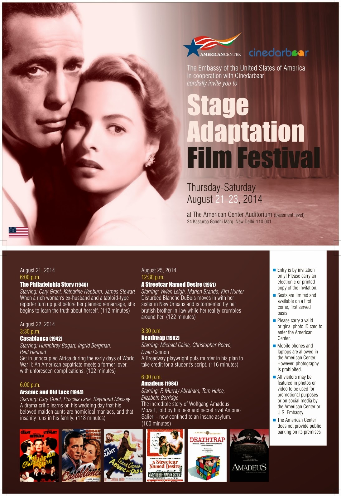Stage Adaptation Film Festival 21st 23rd August 2014 A Stage Adaptation Film Festival 21st 23rd August 2014 A