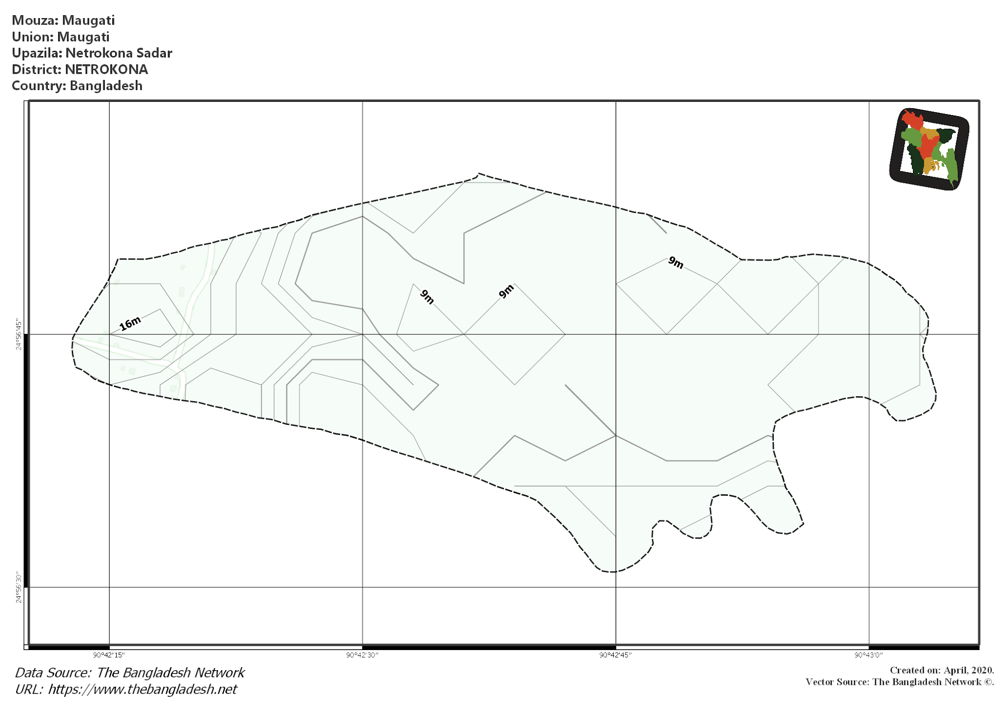 Map of Maugati Mouza of Netrokona Sadar Upazila, NETROKONA, Bangladesh.