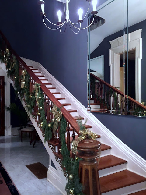 historic home decorated for Christmas