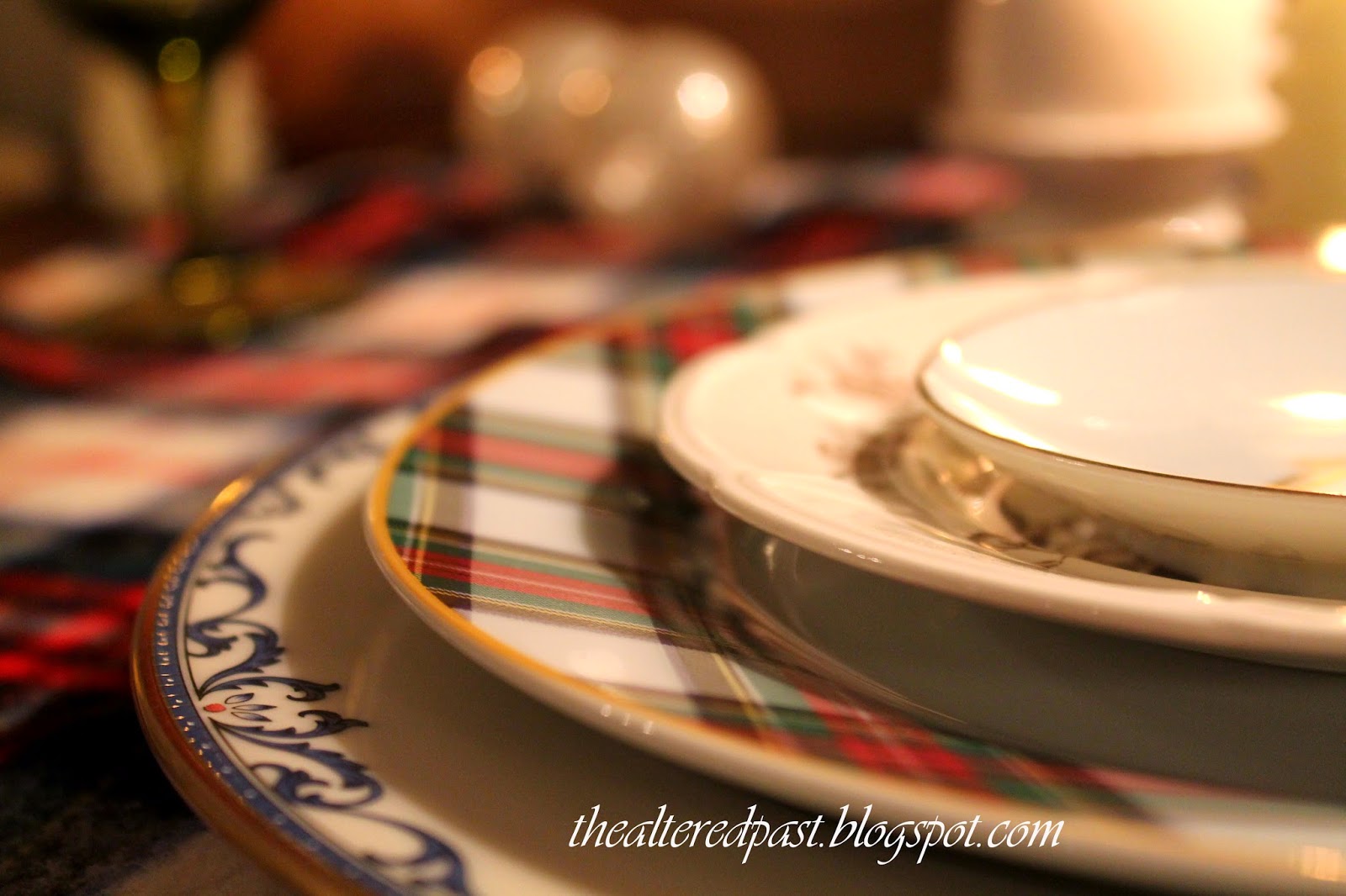 tartan and transferware plate tablescape, the altered past blog