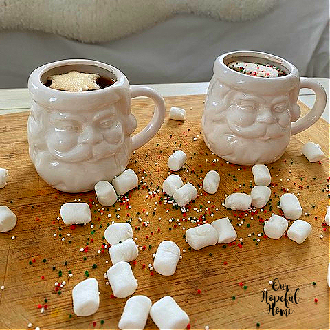 Santa Claus mug hot chocolate marshmallows candy sprinkles