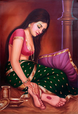 Get Oil Painting of Young Maiden Paints Her Soles by Exotic India Art