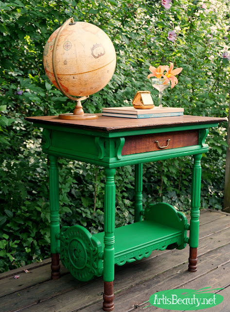emerald green wicked the musical inspired library table makeover before and after