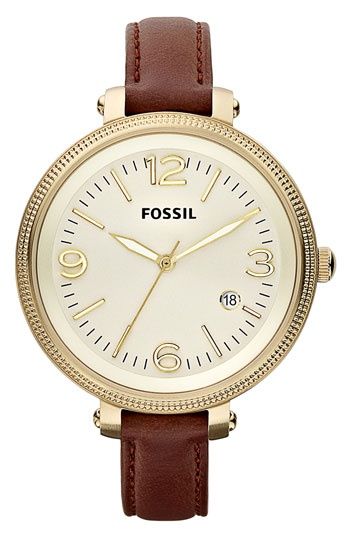 my goodness yes: Fossil Round Leather Strap Watch