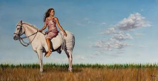 pinturas-al-óleo-de-chicas-y-corceles-blancos cuadros-mujeres-y-caballos-blancos