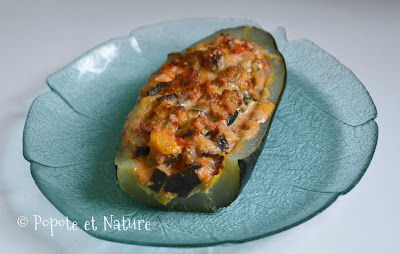 Courgettes farcies aux aubergines, tomates et lardons © Popote et Nature Courgettes farcies aux aubergines, tomates et lardons
