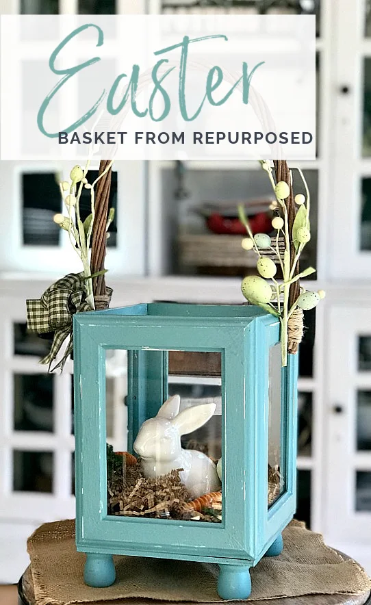 Easter basket from frames with bunny and Pinterest overlay