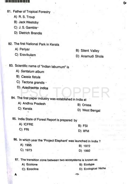 LAB ASSISTANT (Medical Education Service) Question Paper with Answer