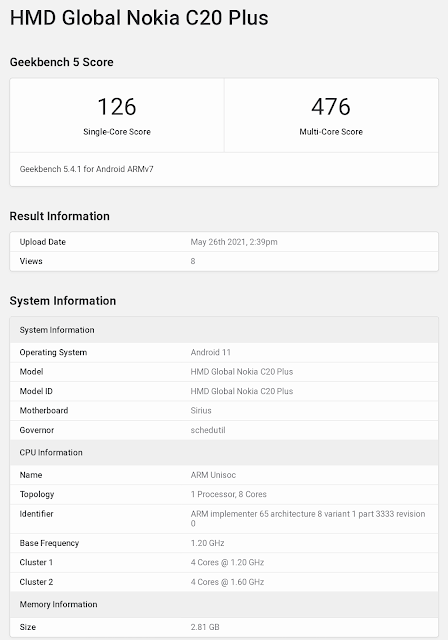 Nokia C20 Plus spotted on Geekbench