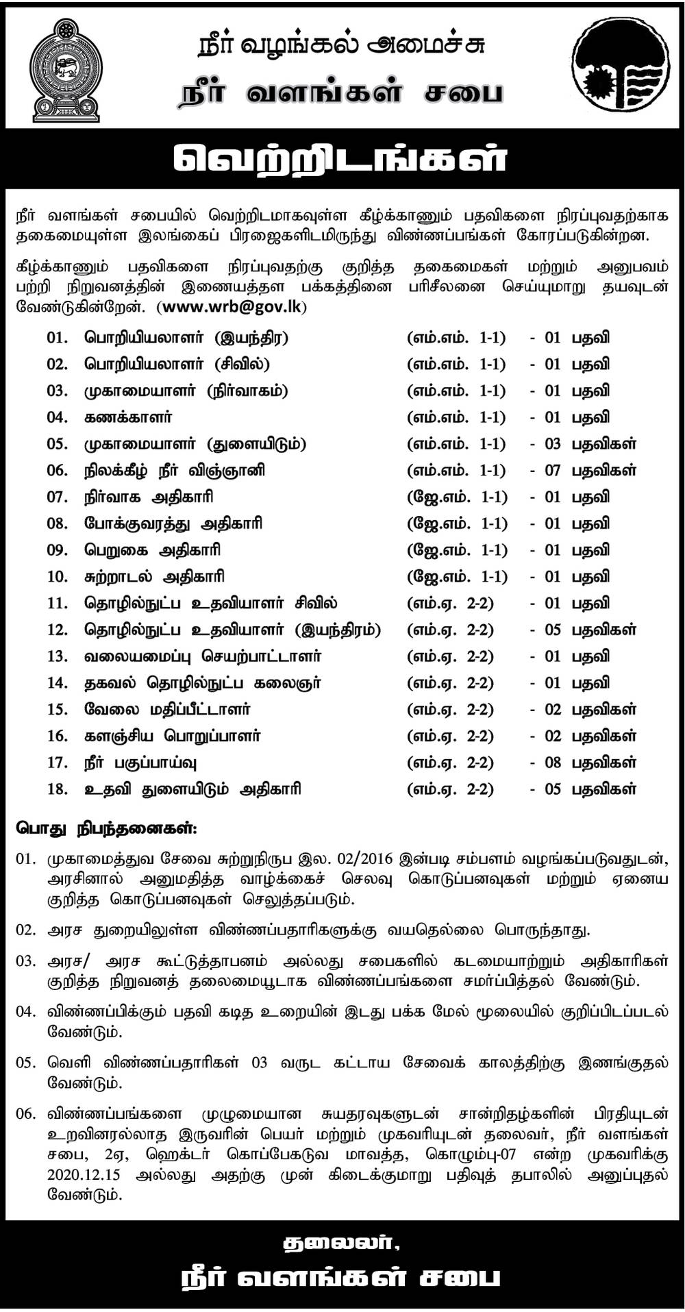 Water Board Vacancies Teacher