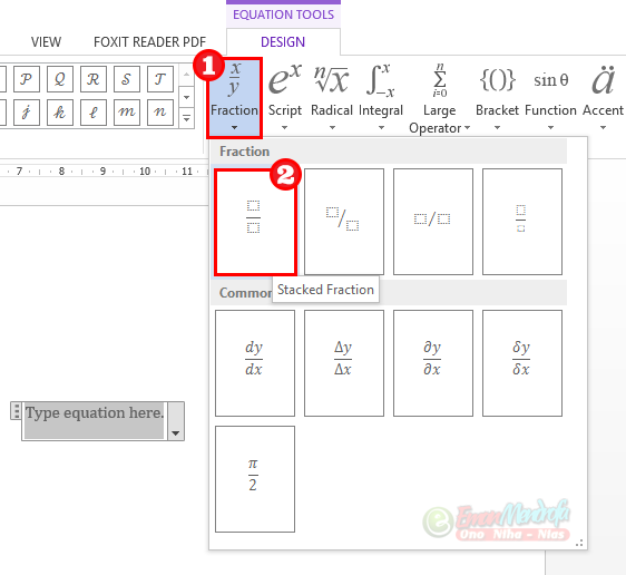 Menulis pecahan dengan Stacked Fraction