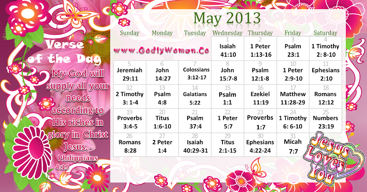 Godly Woman Daily Calendar - May 2013 - Printable Version