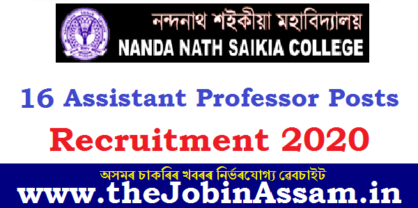 N.N. Saikia College, Titabar Recruitment 2020: