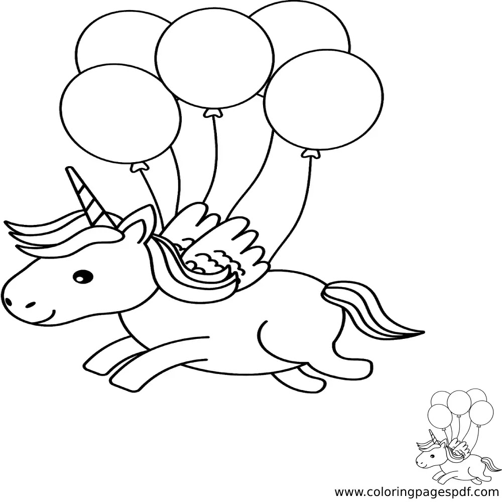 Coloring Page Of A Fat Unicorn With Balloons