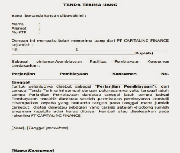 Contoh Format Surat Tanda Terima Uang Dalam Berbagai Hal