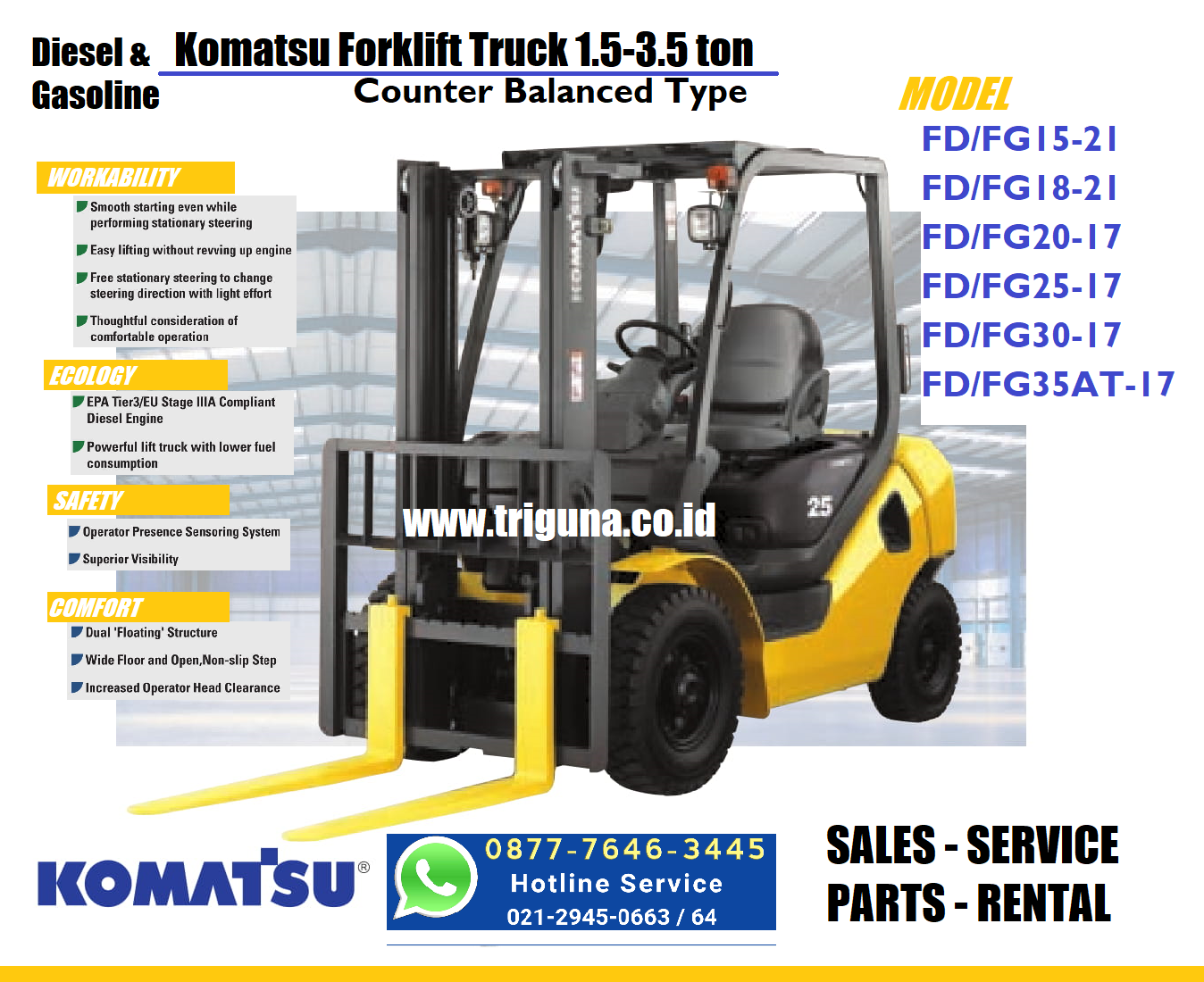 Jual Forklift Komatsu 1.5 , 2, 3, 3.5 ton Call 0877 7646 3445 / ( 021