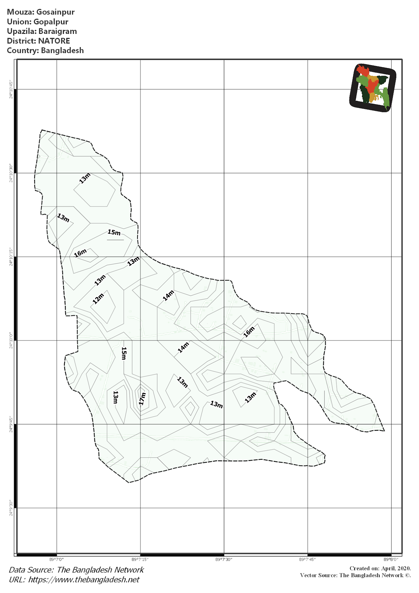 Map of Gosainpur Mouza of Baraigram Upazila, NATORE, Bangladesh.