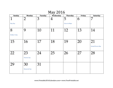 May 2106 Printable Calendar - Federal Resume