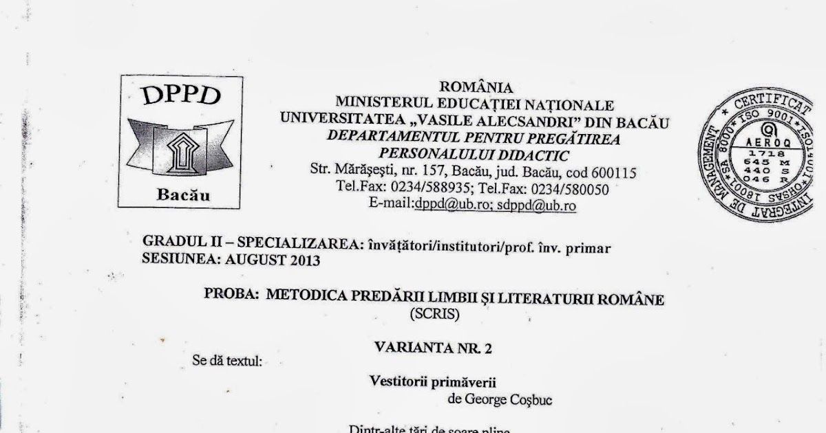 Titularizare Suplinire Definitivat Si Grade Didactice 2020 Subiecte Grad Ii Invatatori Bacau 2013