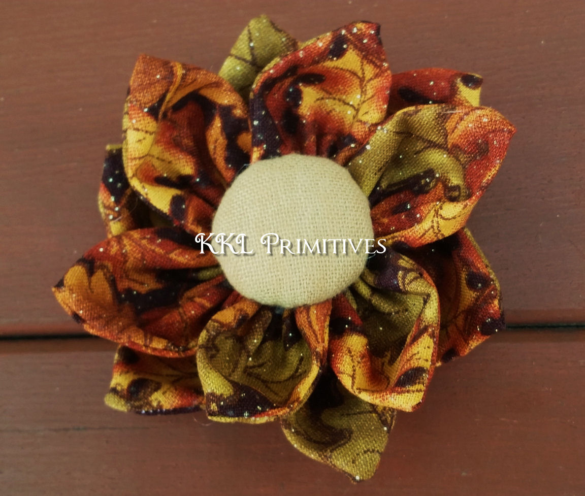 5 DOUBLE LAYERED AUTUMN COLORED FABRIC FLOWER BOWL FILLERS