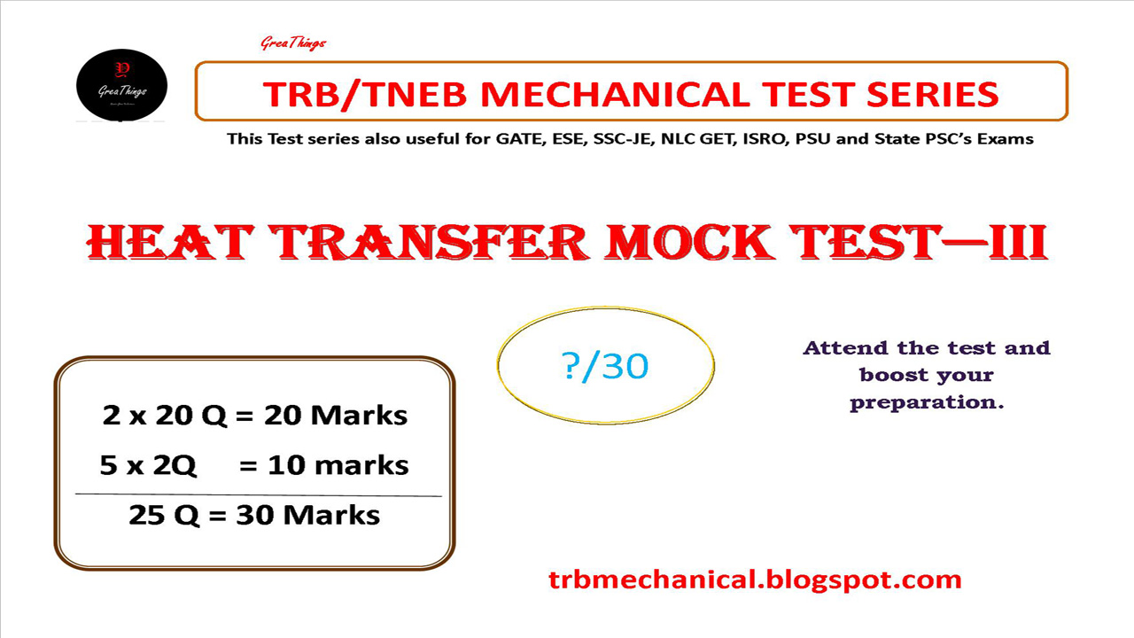 Mechanical Engineering Heat Transfer Mock Test III TRB/TNEB Mechanical Test SeriesTRB