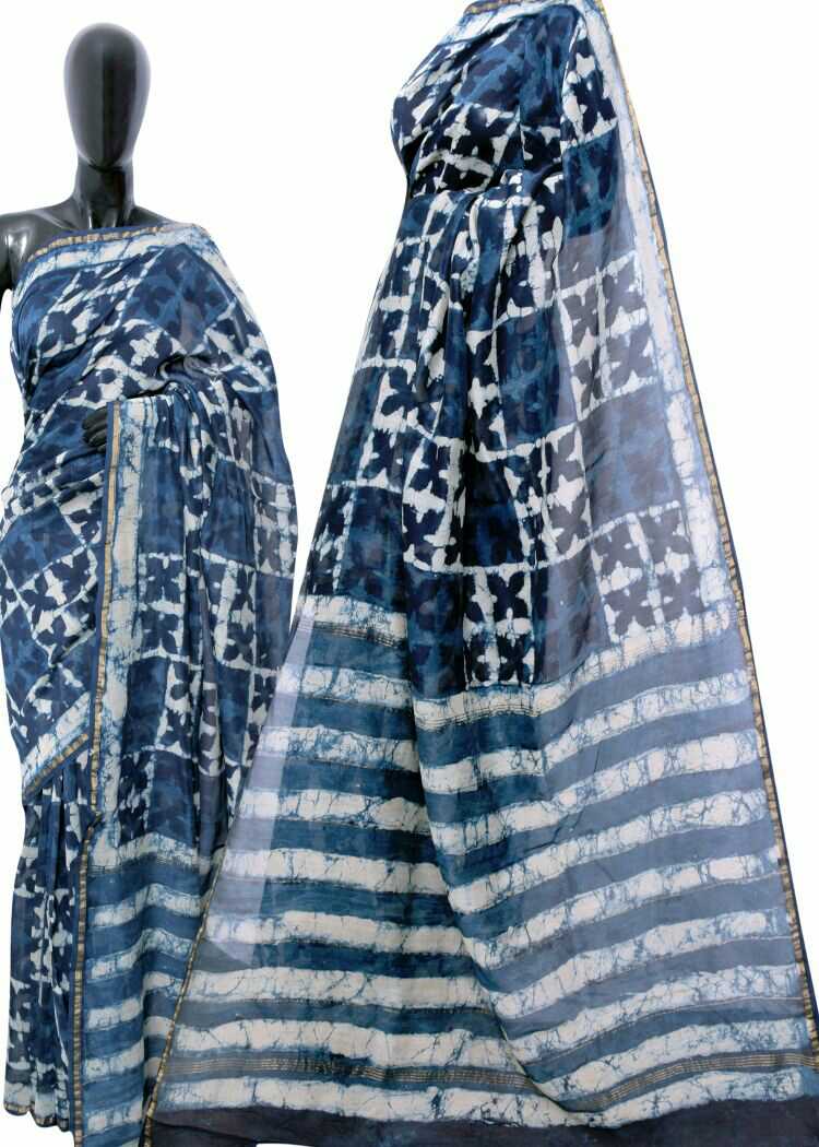 Chanderi Handprinted Silk cotton Sarees | Buy online silk cotton sarees